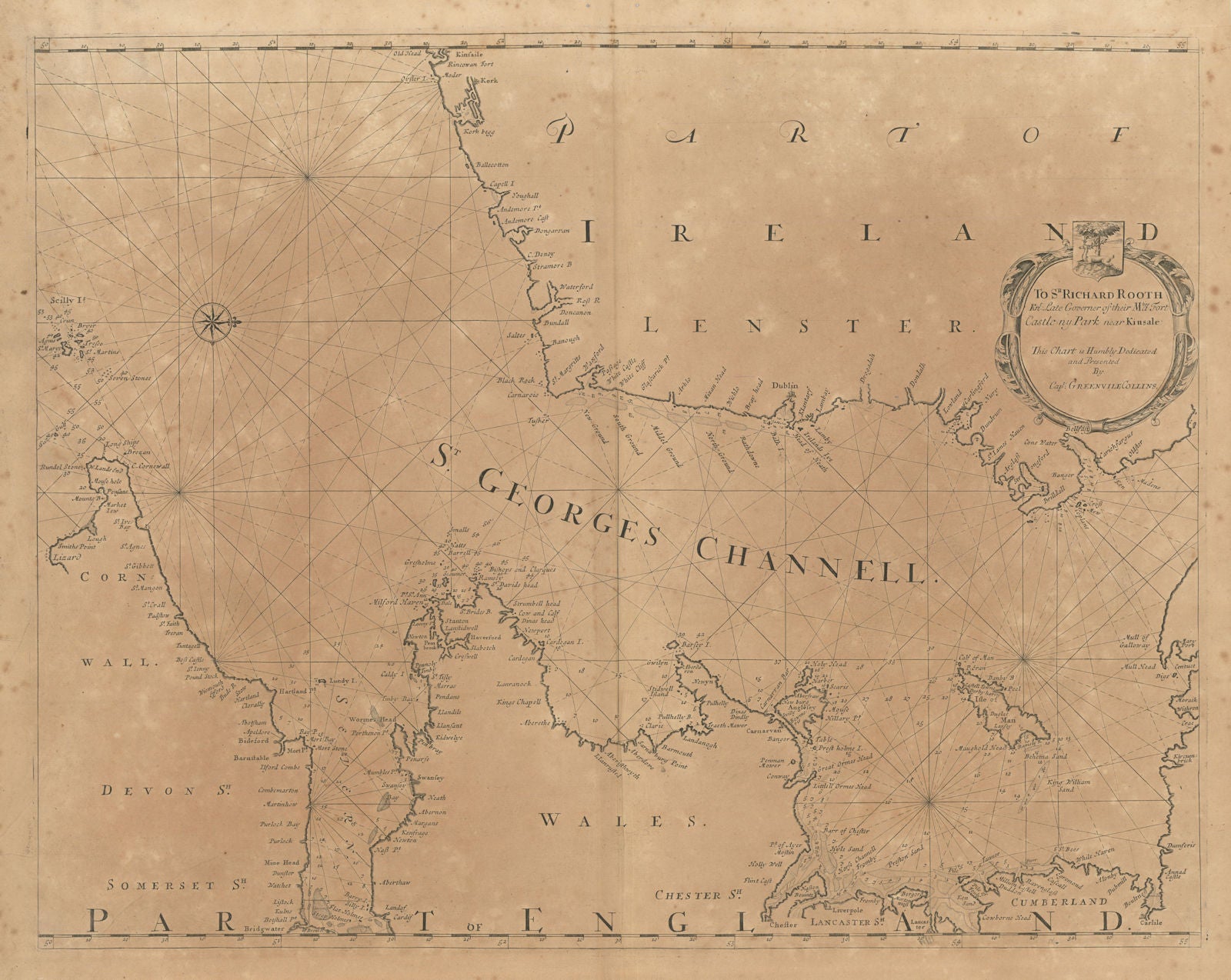 ST GEORGE'S CHANNELL sea chart. The Irish & Celtic Seas. COLLINS 1693 old map